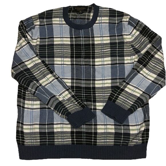 Brooks Brothers Men's XL Sweater Plaid Blue Crewneck Pullover Preppy - Picture 1 of 6